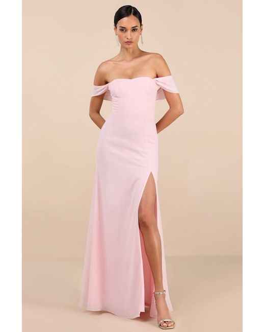 Lulus Pink Magical Magnetism Off-The-Shoulder Maxi Dress