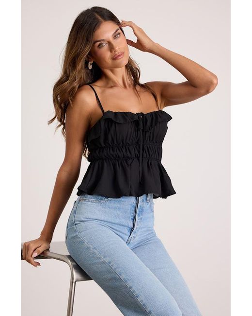 Lulus Black Nicolet Tie-Front Peplum Cami Top