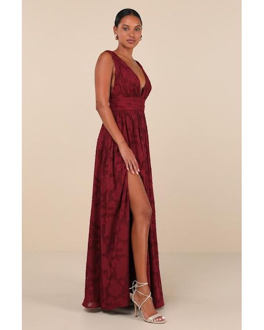 Lulus Red Sweet Sophistication Burnout Floral Maxi Dress