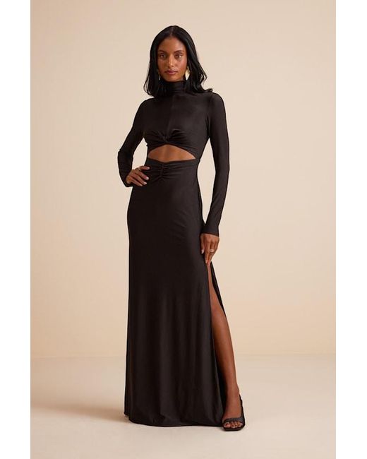 boat neck dress maxi Perfect Stranger Avalon Boat Neck Sleeved Maxi Dress Burgundy main image 0