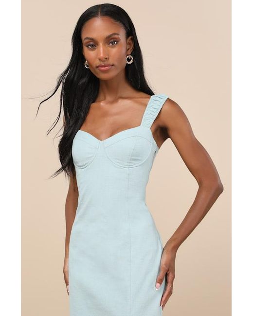 Lulus Blue Amyra Cap Sleeve Bustier Midi Dress