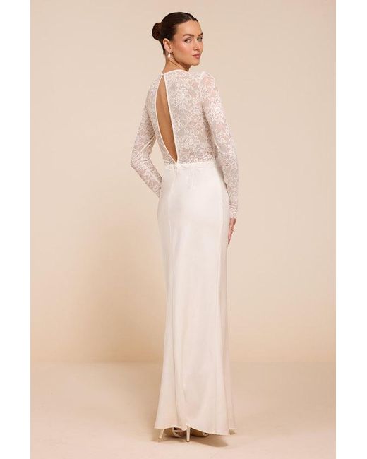 Lulus Natural Lyric Satin Lace Column Wedding Dress