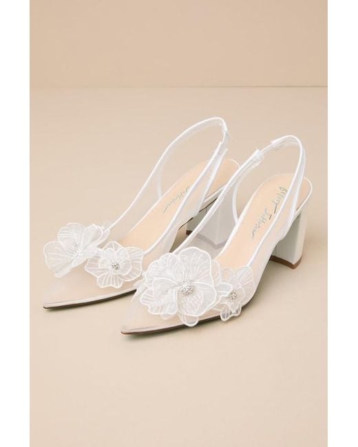 Betsey Johnson Natural Sb-Petra Mesh Satin Floral Rhinestone Slingback Pumps