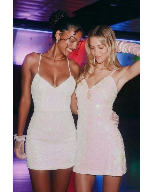 Lulus Pink Mavina Blush Iridescent Sequin Mini Dress