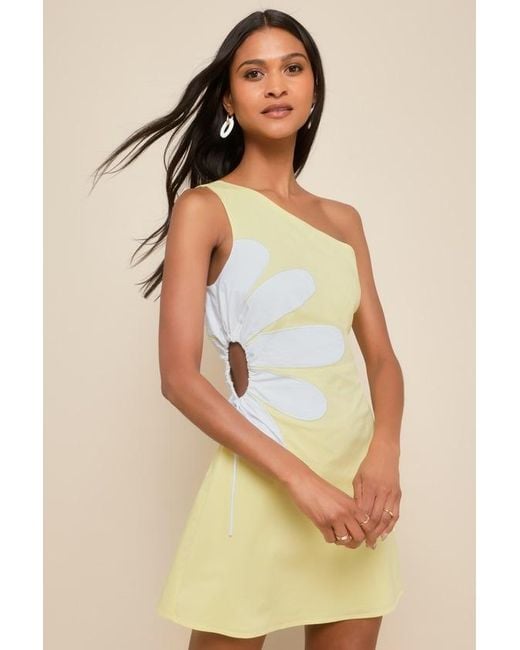 Lulus Black Sunny Design Cutout Flower One-Shoulder Mini Dress