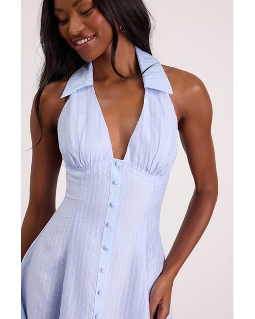 Lulus Blue Avella Striped Collared Mini Dress