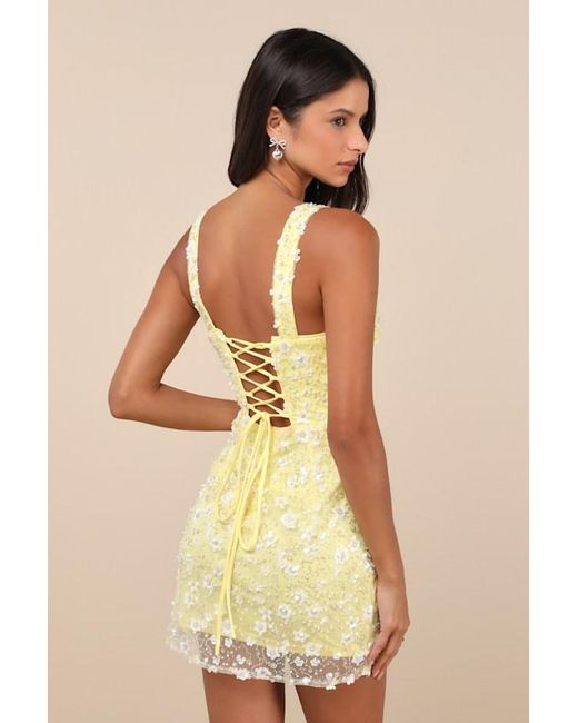 Lulus Dazzling Forever Sequin Beaded Bodycon Mini Dress in Yellow Lyst UK