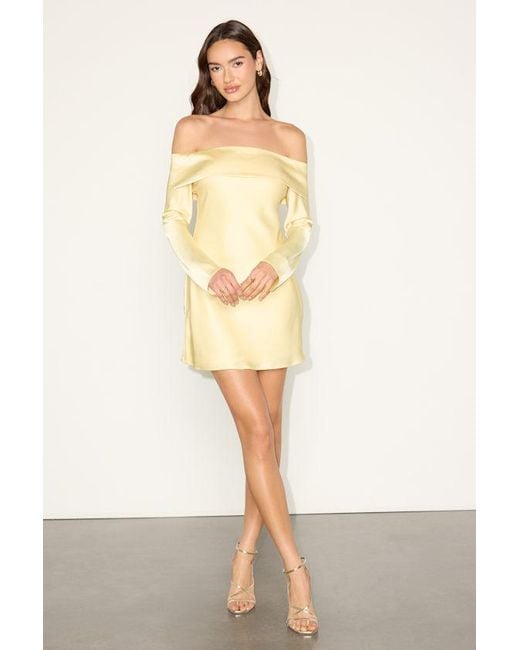 Lulus Natural Luxurious Vision Satin Off-The-Shoulder Mini Dress