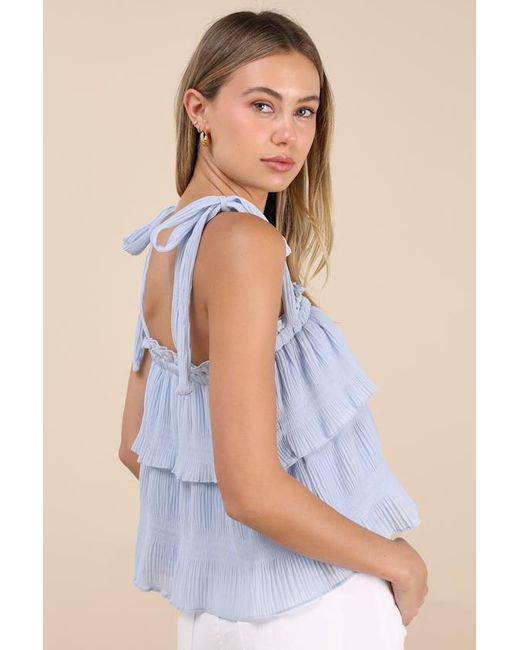Lulus Blue Tiers To Summer Tie-Strap Tiered Tank Top