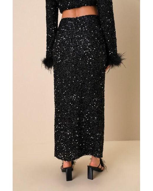 Lulus Black Sparkling Behavior Sequin High-Rise Midi Skirt