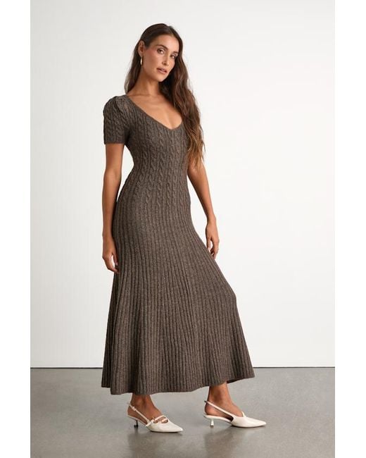 Lulus Brown Antonela Heathered Puff Sleeve Sweater Midi Dress