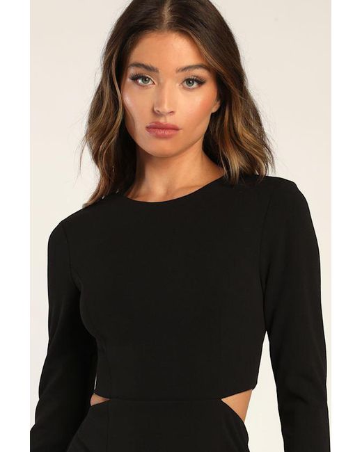 Lulus Black Going For The Wow Long Sleeve Cutout Maxi Dress