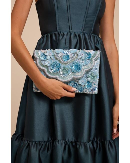 Lulus Blue Marlea Sequin Floral Crossbody Clutch