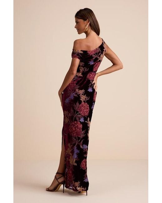 Lulus Natural Marnella Floral Velvet Burnout Asymmetrical Maxi Dress