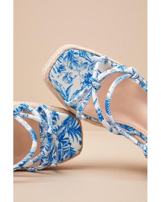 Lulus Natural Thomasin Tropical Print Platform High Heel Sandals