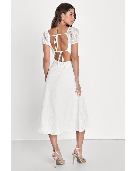 Lulus White Blossoming With Charm Embroidered Tie-Back Midi Dress