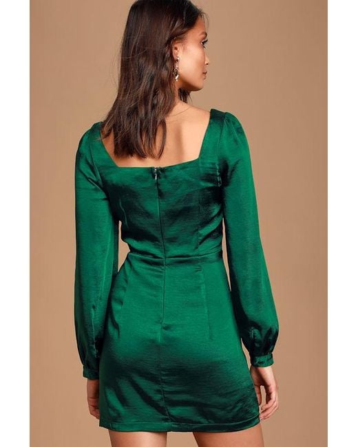 got the love emerald green satin square neck mini dress Lulus Got The Love Satin Square-Neck Mini Dress in Green