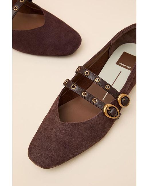 Dolce Vita Brown Ardene Mahogany Suede Leather Buckle Ballet Flats