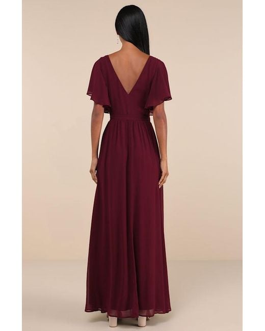Lulus Red Convincing Grace Flutter Sleeve Wrap Maxi Dress