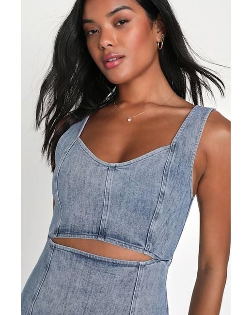Lulus Blue Charming Edge Denim Cutout Mini Dress