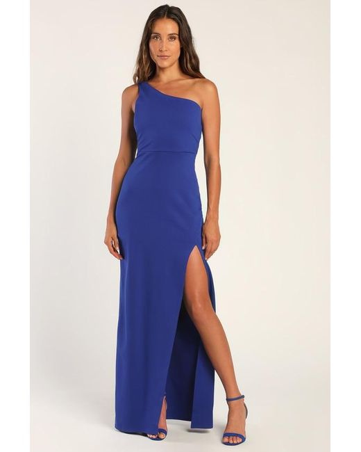 Lulus Blue Good Times Only Royal One-Shoulder Maxi Dress