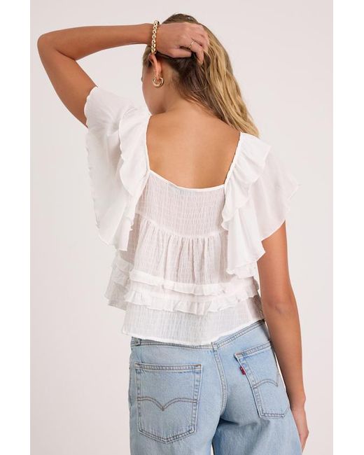 Lulus White Definitely Angelic Ruffled Short Sleeve Top