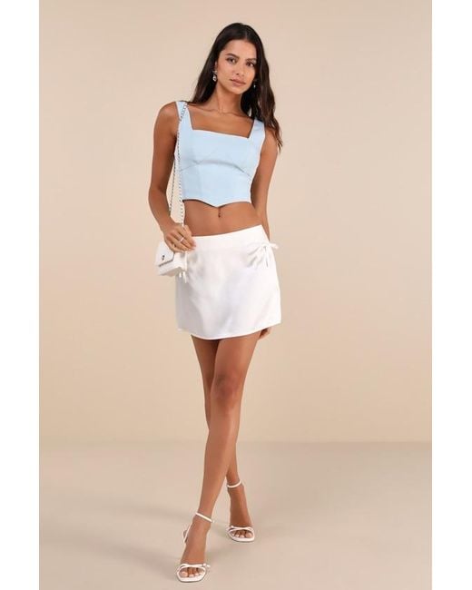 Lulus White Dainty Luxury Satin Bow Micro Mini Skirt