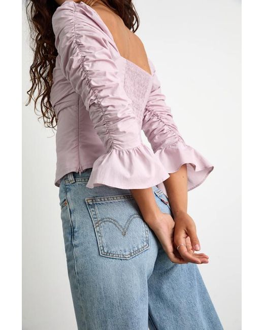 Lulus Purple Felia Dusty Cotton Ruched Three-Quarter Sleeve Top