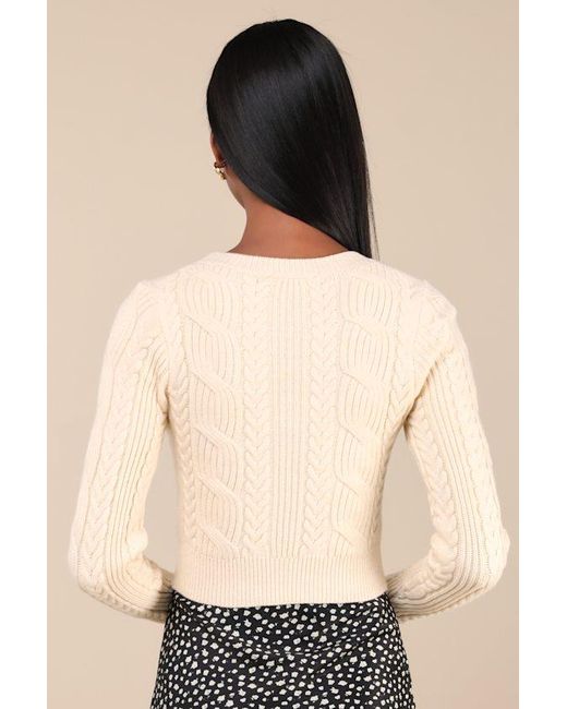 Lulus Natural Cuddly Contentment Cream Cable Knit Cropped Sweater