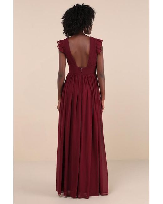 Lulus Red Gorgeous Goal Pleated Backless Surplice Maxi Dress