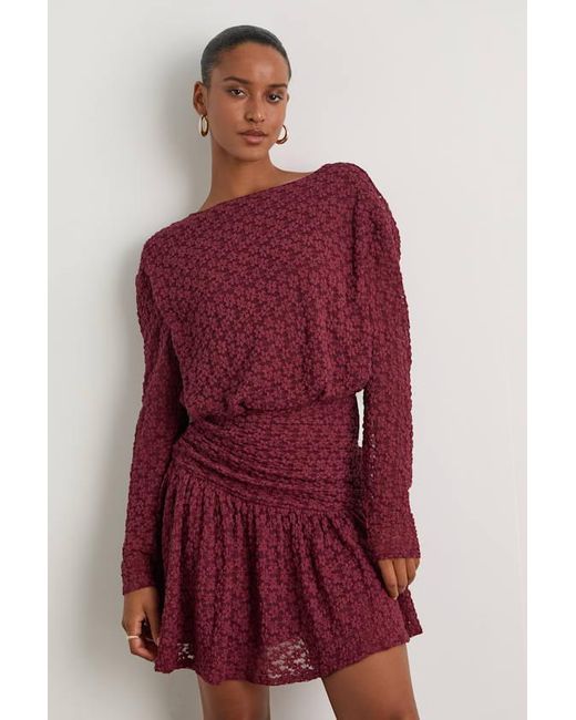 Lulus Zallie Textured Knit Ruched Long Sleeve Mini Dress