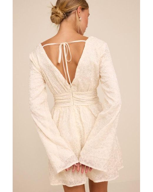 Lulus Natural Catarina Embroidered Sequin Long Sleeve Mini Dress