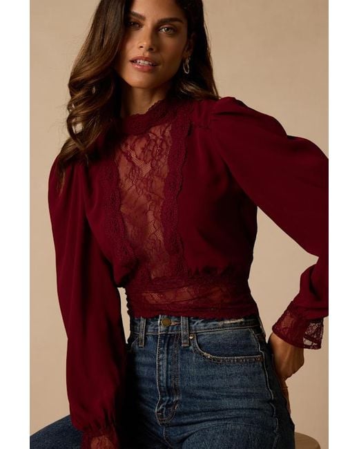 Lulus Red Lexia Lace Long Sleeve Top