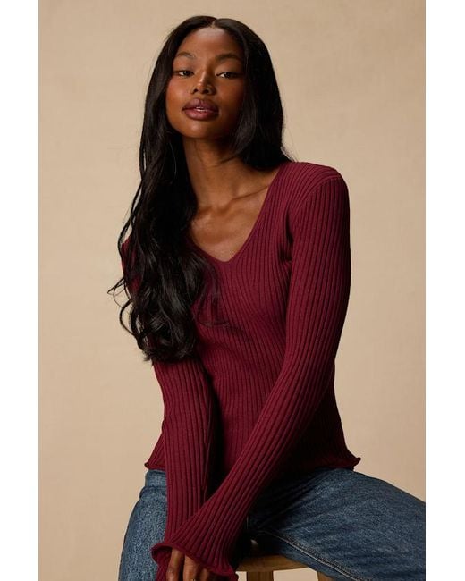 Lulus Red Pruett Ribbed Knit Long Sleeve Top