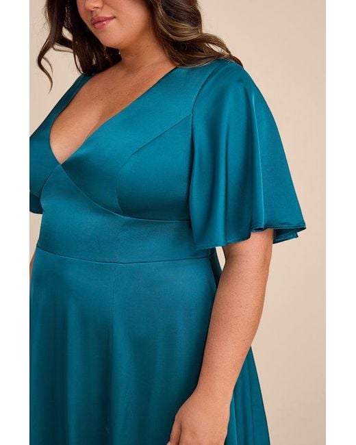 Lulus Blue Elegant Confidence Satin Flutter Sleeve Cutout Maxi Dress