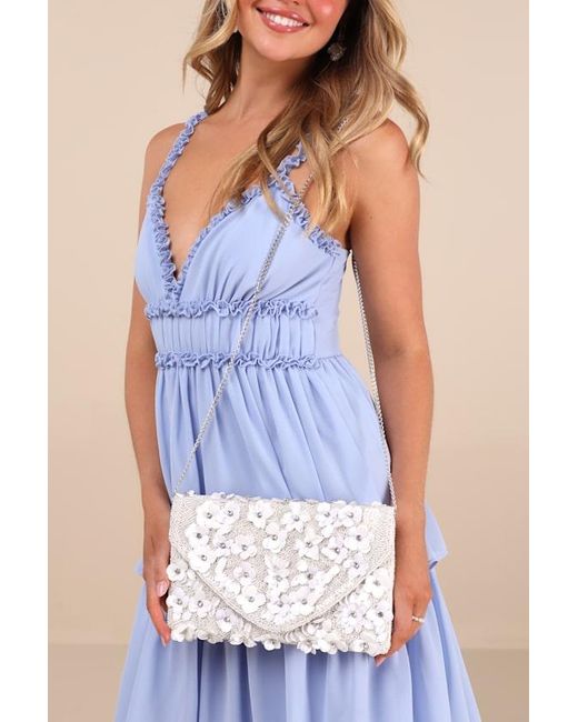 Lulus Blue Vinka Beaded Floral Sequin Rhinestone Clutch