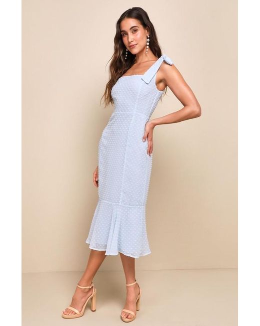 Lulus Bimini Periwinkle Swiss Dot Tie Strap Midi Dress Lyst UK
