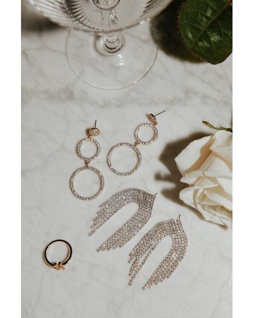 Lulus Brown Afterparty Rhinestone Fringe Earrings