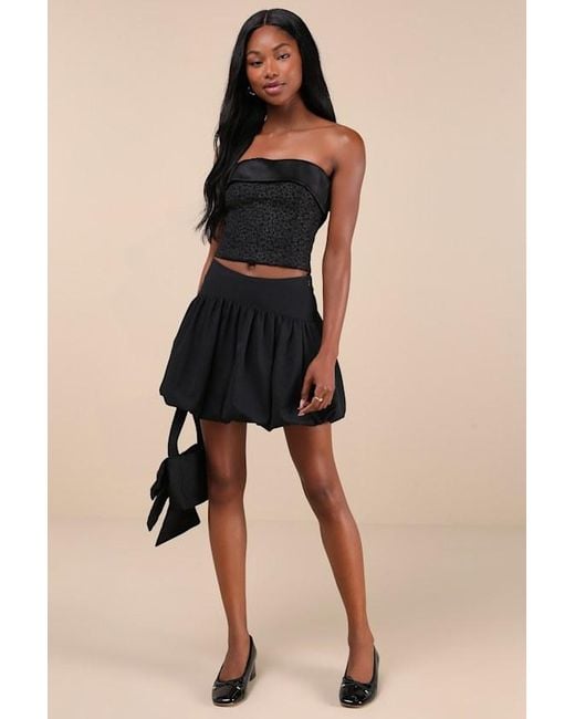 Lulus Black Envied Confidence Jacquard Cropped Strapless Top