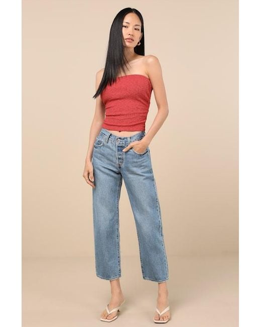 Lulus Red Lautaro Rust Ribbed Strapless Crop Top