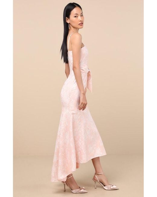 Lulus Natural Gwenth Blush Floral Jacquard High-Low Midi Dress