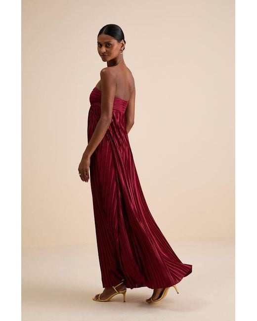 Lulus Red Whimsical Beauty Satin Plisse Strapless Maxi Dress