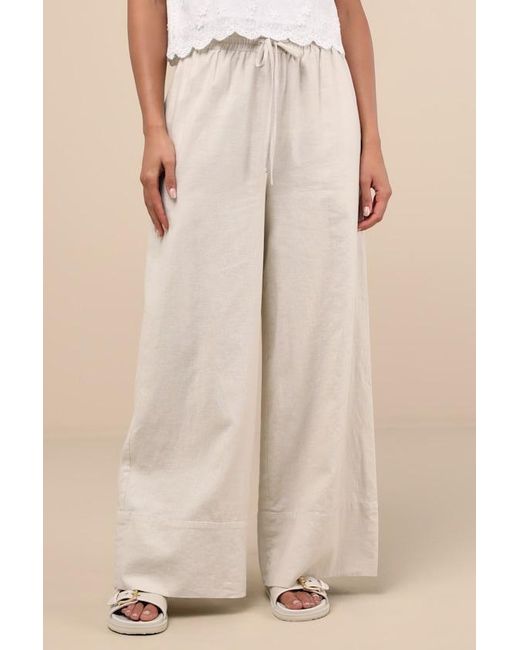 Lulus Natural Brisa Cuffed Wide-Leg Pants