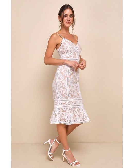 Lulus Natural Alluring Love And Lace Trumpet Hem Midi Dress