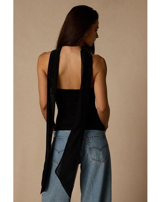 Lulus Black Genevieve Mesh Sash Scarf Strapless Top