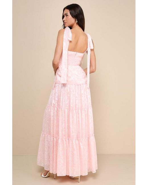 Lulus Pink Picturesque Allure Jacquard Tie-Strap Maxi Dress