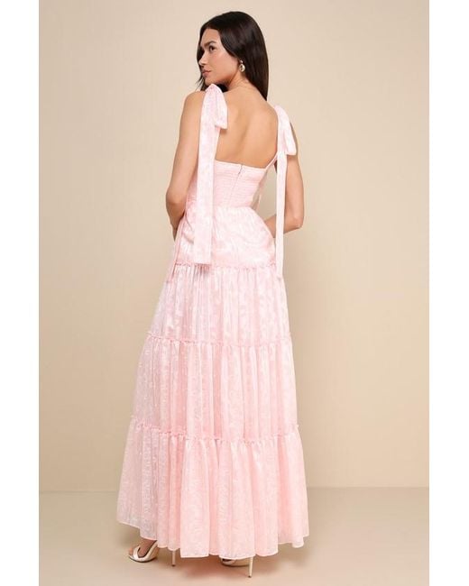 Lulus Pink Picturesque Allure Jacquard Tie-Strap Maxi Dress