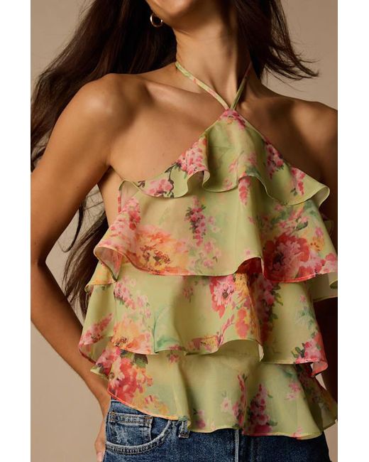 Lulus Blue Nolia Light Multi Floral Tiered Halter Top