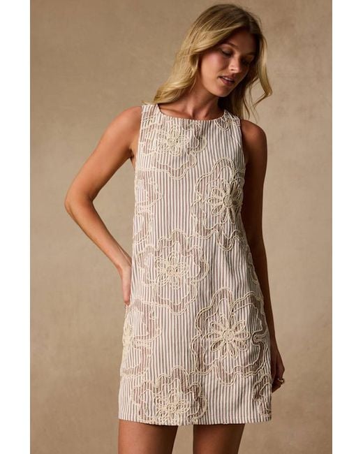 Lulus Brown Francisca And Striped Embroidered Mini Dress