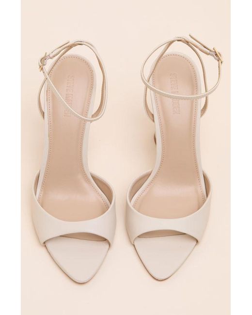 Steve Madden Natural Beki Bone Leather Ankle Strap High Heel Sandals